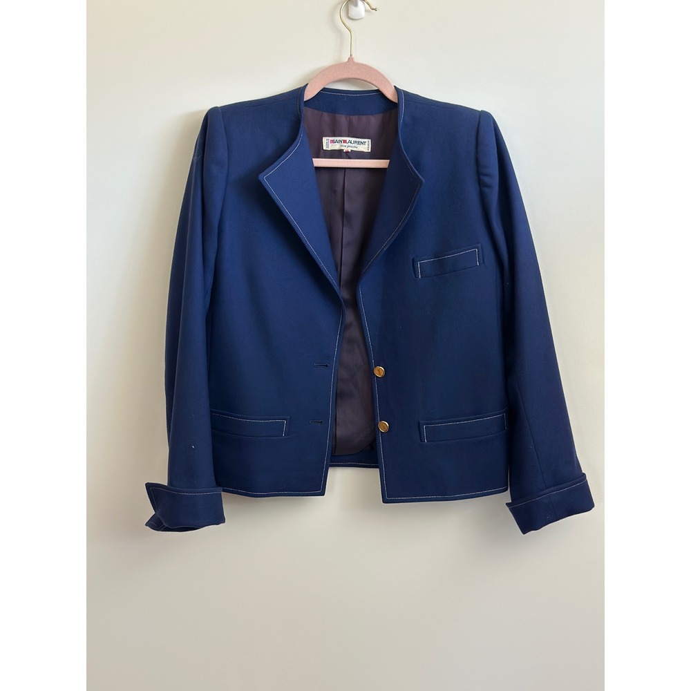 Vintage Yves Saint Laurent Rive Gauche Navy Blue Blazer Gold YSL Buttons 40